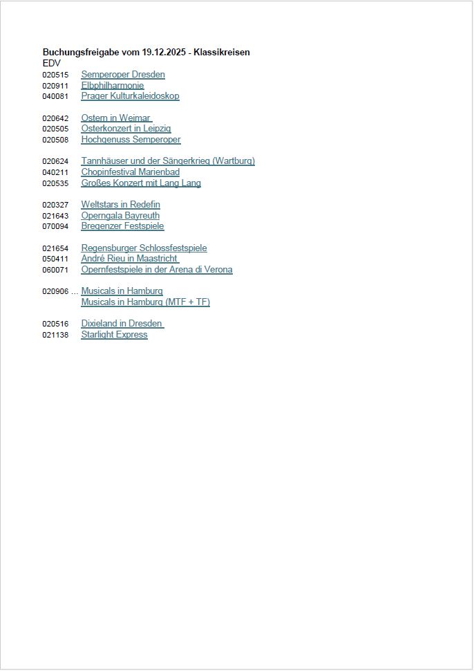 Buchungsfreigabe Klassikreisen 2026