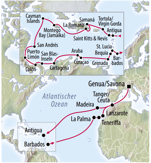Karte Kreuzfahrt 51 Tage