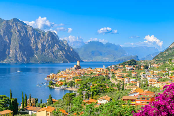Landscape with Malcesine town, Garda Lake, Italy