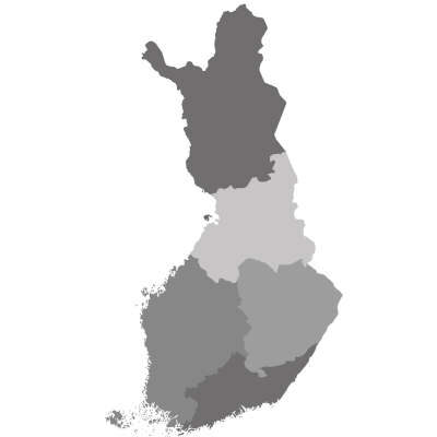 Karte von Finnland mit den Regionen zwischen Lappland, der Seenplatte und der Ostseeküste für Rundreisen und Nordlandreisen.