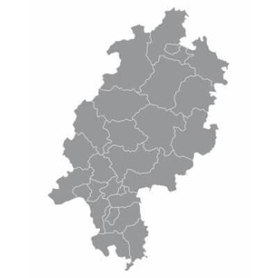 Karte von Hessen mit Regionen.