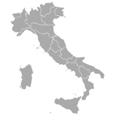 Eine Karte von Italien, die die geografischen Grenzen, Städte und Regionen des Landes zeigt.