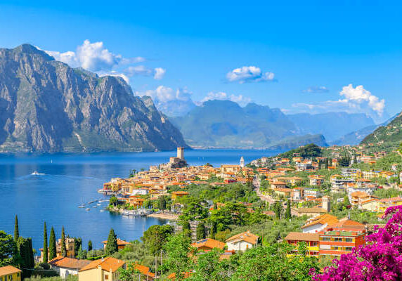 Landscape with Malcesine town, Garda Lake, Italy