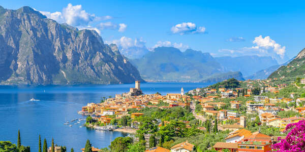 Landscape with Malcesine town, Garda Lake, Italy