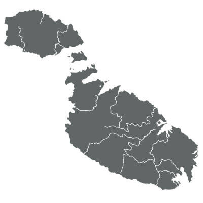 Karte von Malta mit den Verwaltungsregionen und der geografischen Lage der Mittelmeerinsel.
