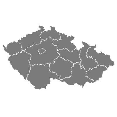 Karte von Tschechien mit den historischen Regionen zwischen Prag, Böhmen und Mähren für Rundreisen und Städtereisen in Mitteleuropa.